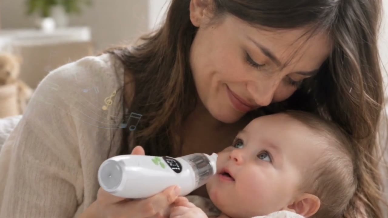 Une maman sourit tendrement à son nourrisson pendant le soin du nez