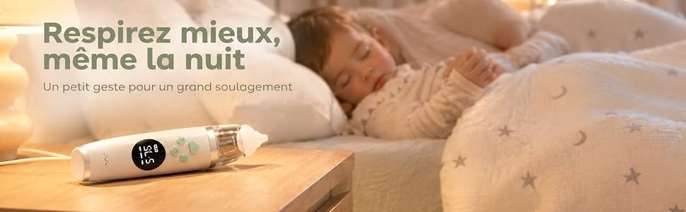 Respirez mieux, même la nuit : le mouche bébé Redalis sur la table de nuit d'un enfant endormi